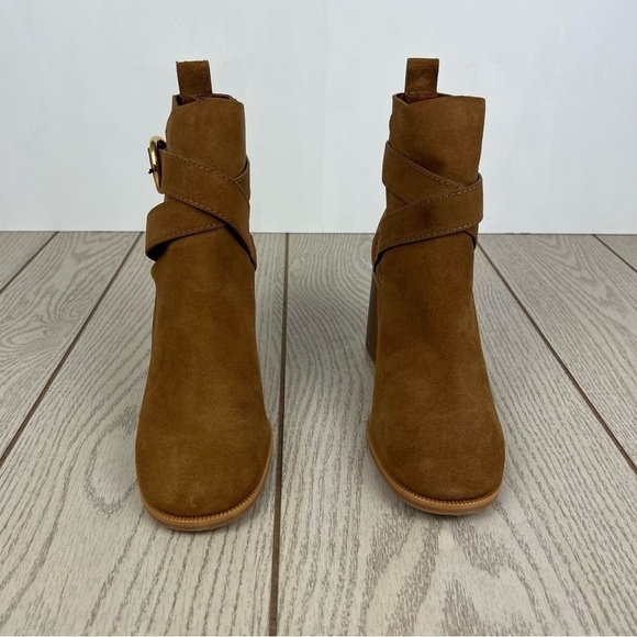 See by Chloé Suede Buckle Ankle Booties 37.5 Tobacco (Tan) & Goldtone Metal $525 - Picture 2 of 9